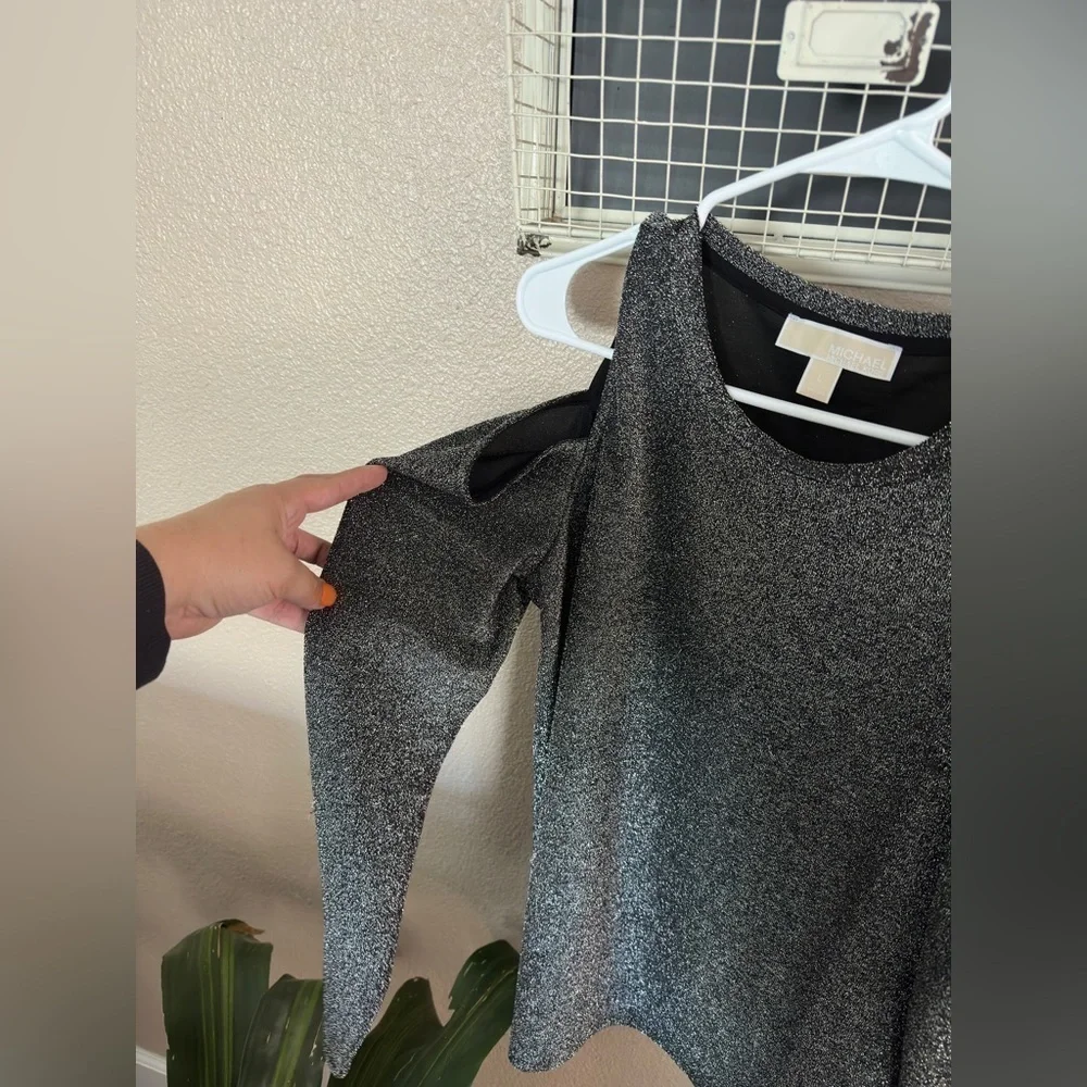 Michael Kors Off Shoulder Gray Sparkles Top Blouse